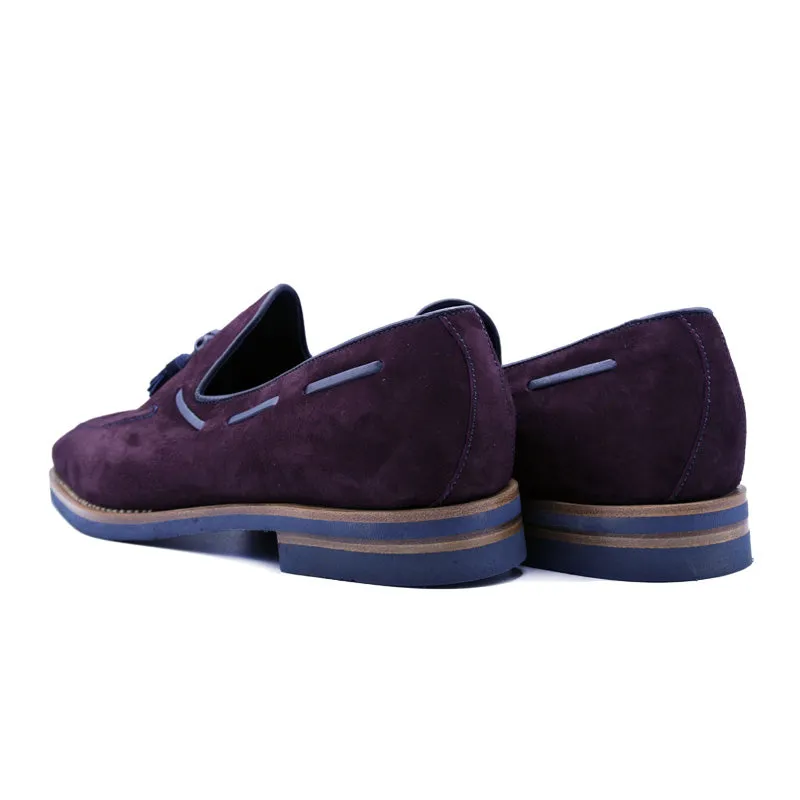 16-625-BDX CRAWFORD Sueded Goatskin & Crocodile Tassel Loafer, Bordeaux