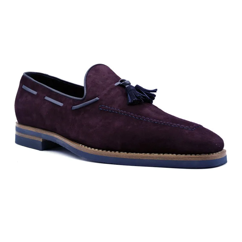 16-625-BDX CRAWFORD Sueded Goatskin & Crocodile Tassel Loafer, Bordeaux