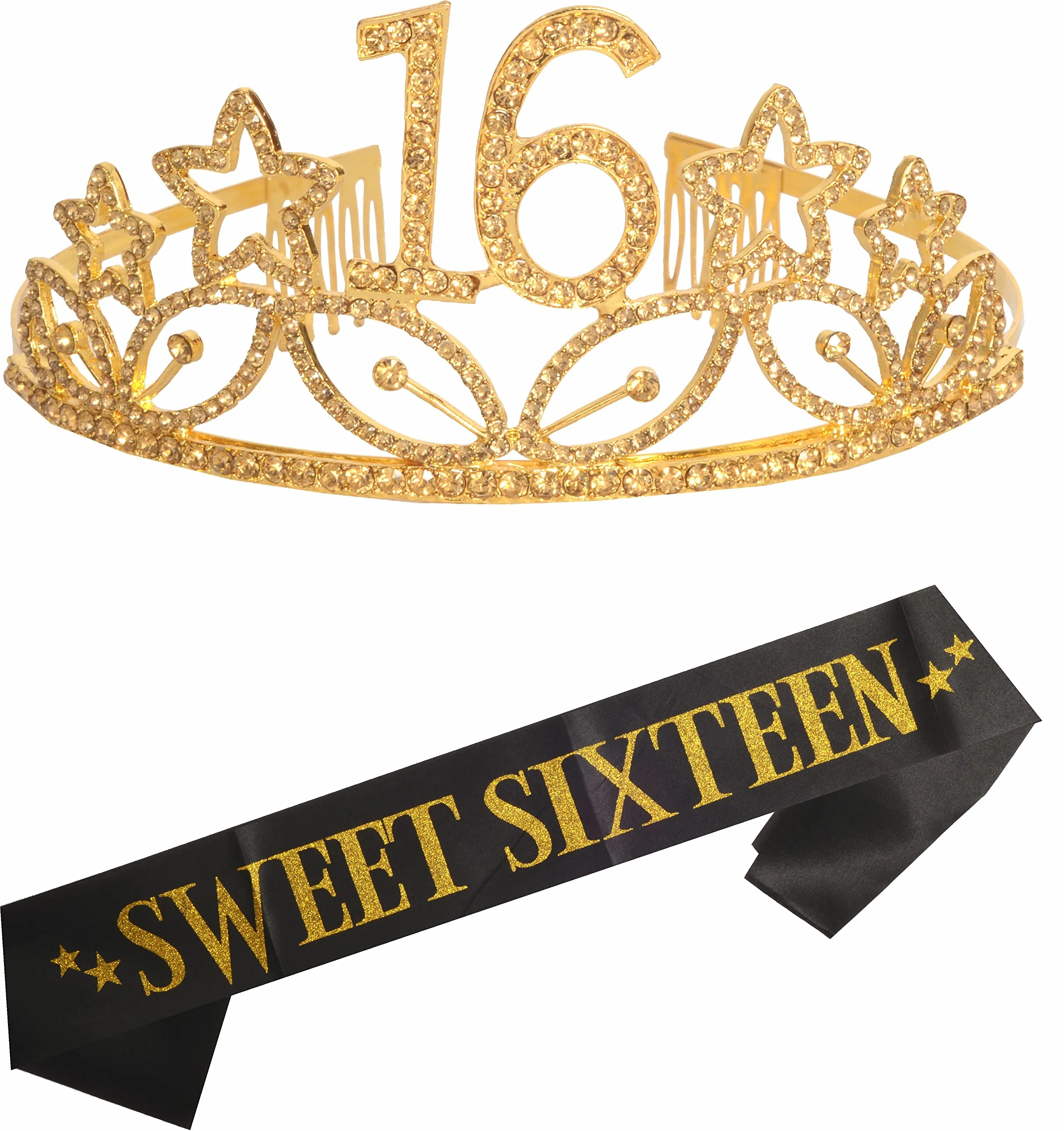 16Th Birthday Gifts For Girl, 16Th Birthday Tiara And Sash Gold, Happy 16Th Birthday