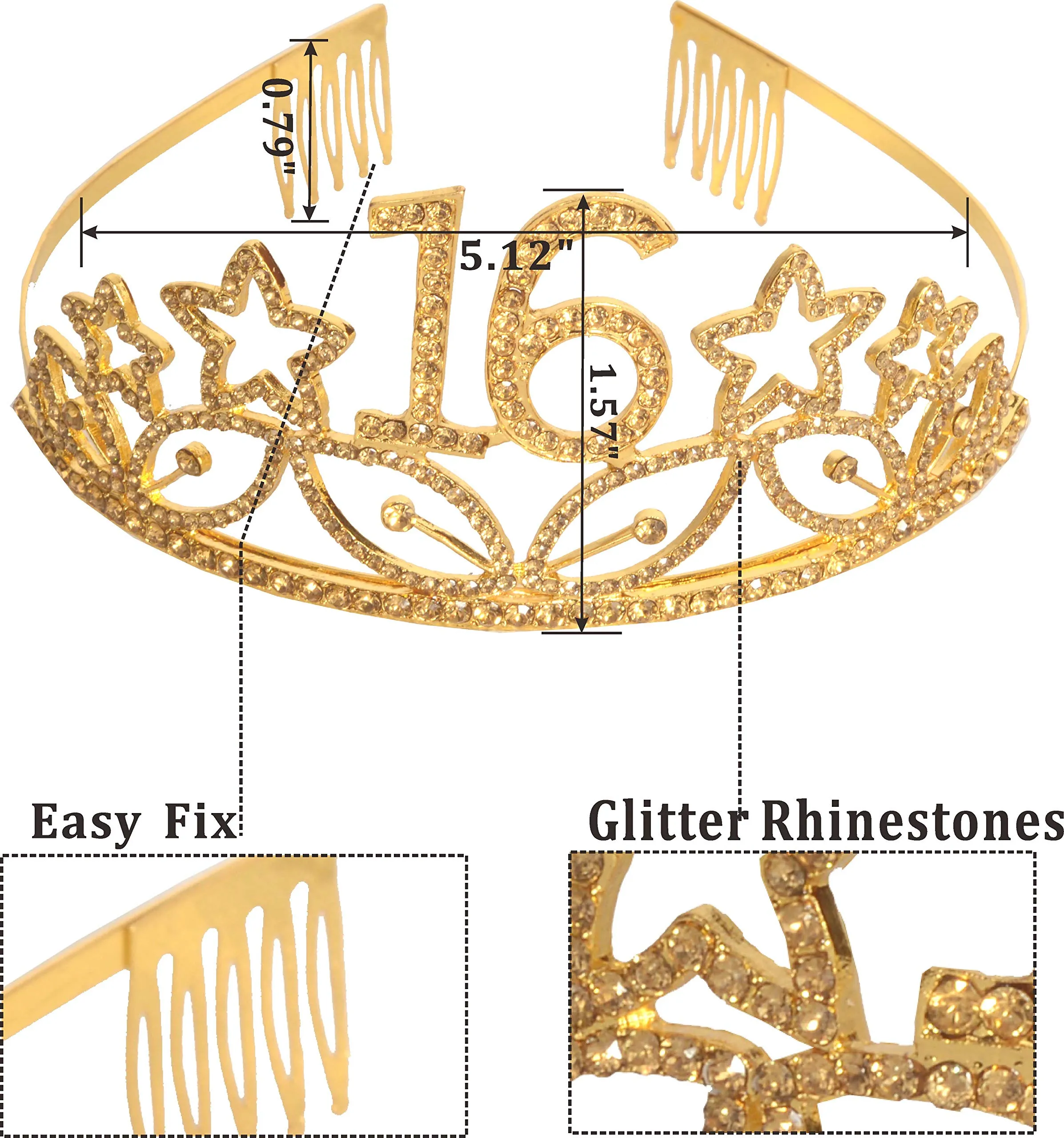 16Th Birthday Gifts For Girl, 16Th Birthday Tiara And Sash Gold, Happy 16Th Birthday