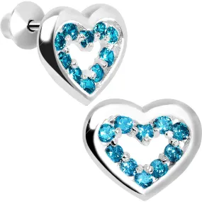 .925 Sterling Silver December CZ Open Heart Youth Screwback Earrings