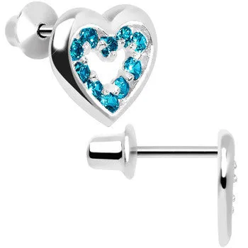 .925 Sterling Silver December CZ Open Heart Youth Screwback Earrings