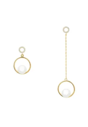 Asymmetric Circle & Pearl Earrings Gold