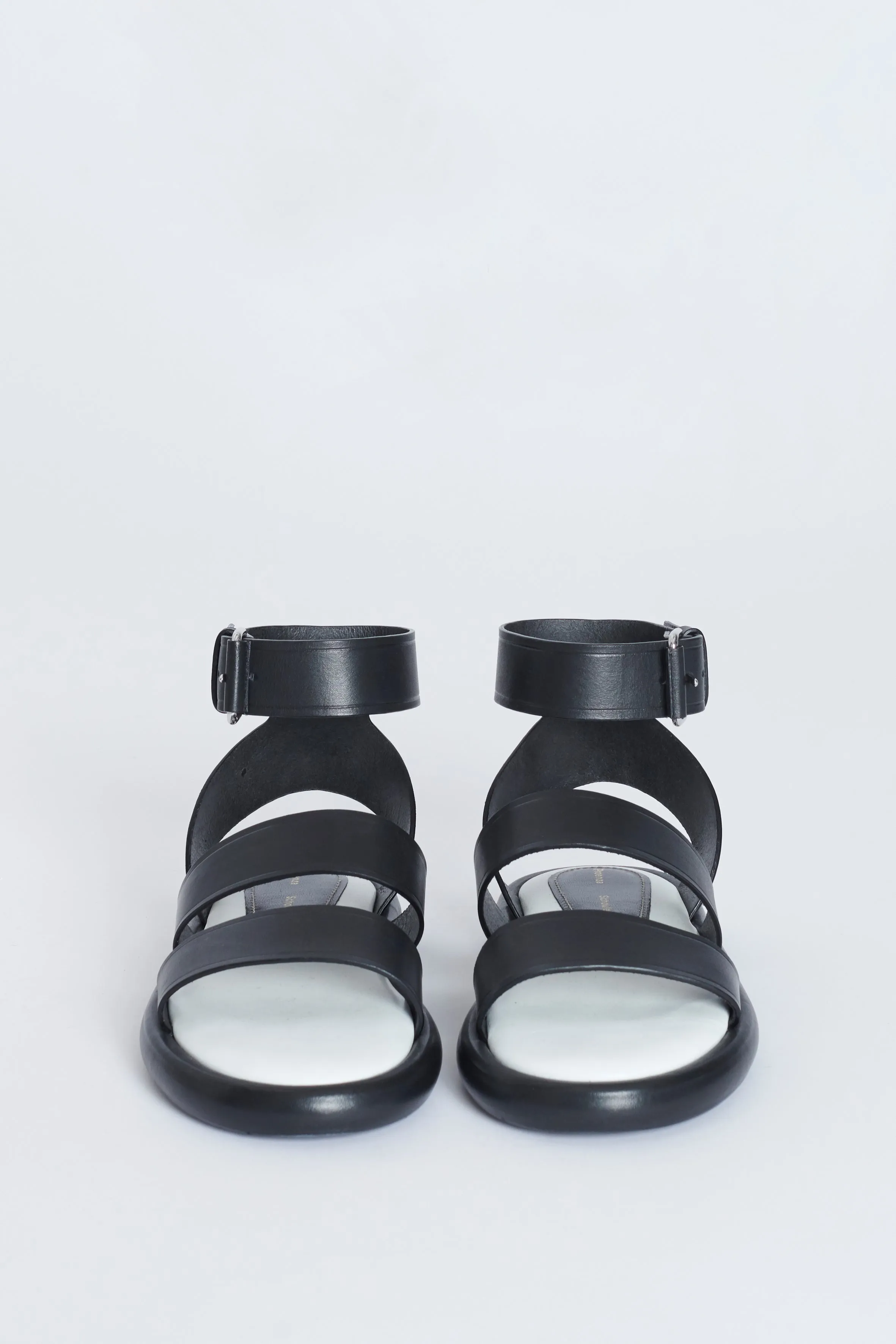 Black Leather Thick Strap Preowned Gladiator Sandals