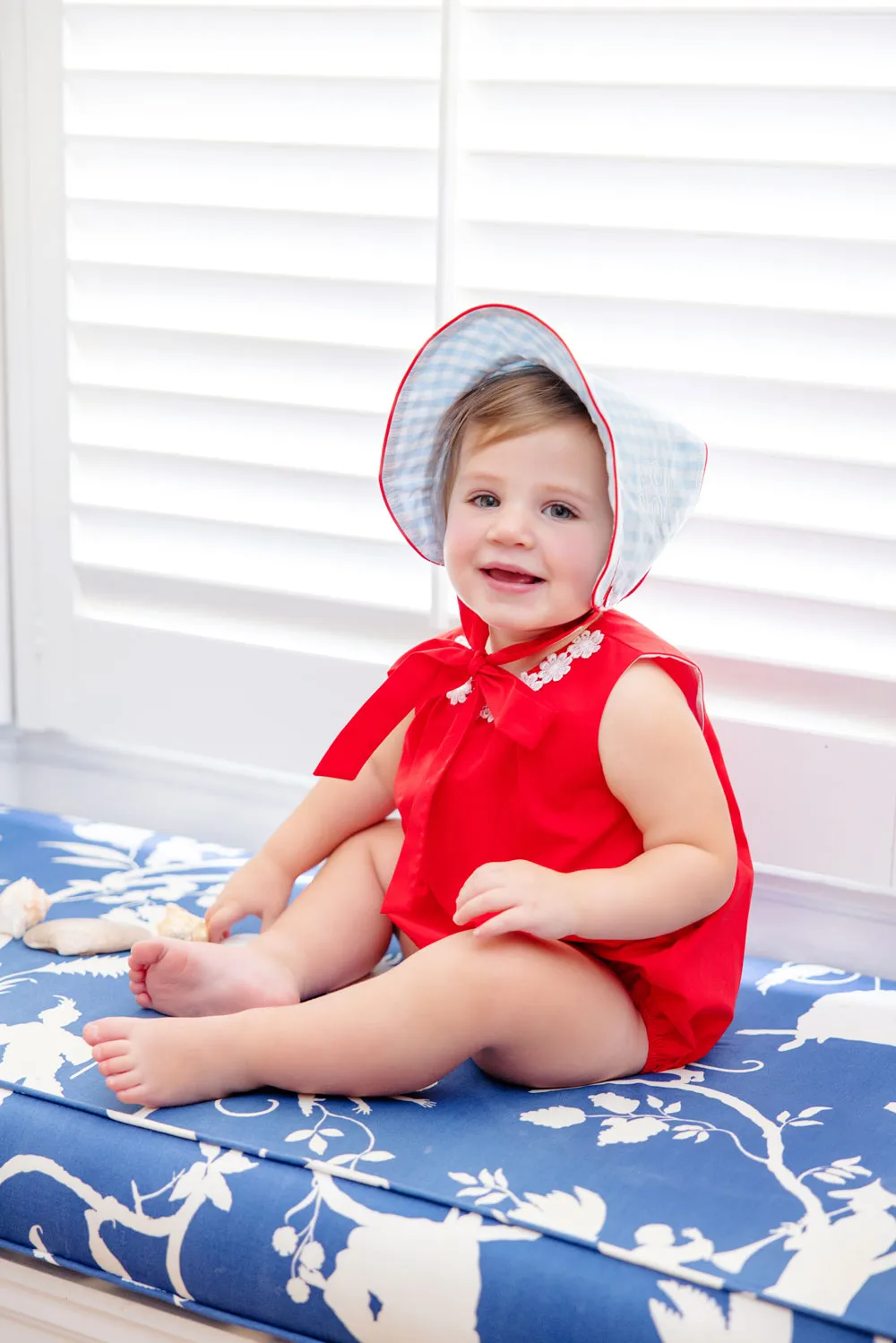 Catesby Country Club Bonnet - Buckhead Blue Gingham with Richmond Red