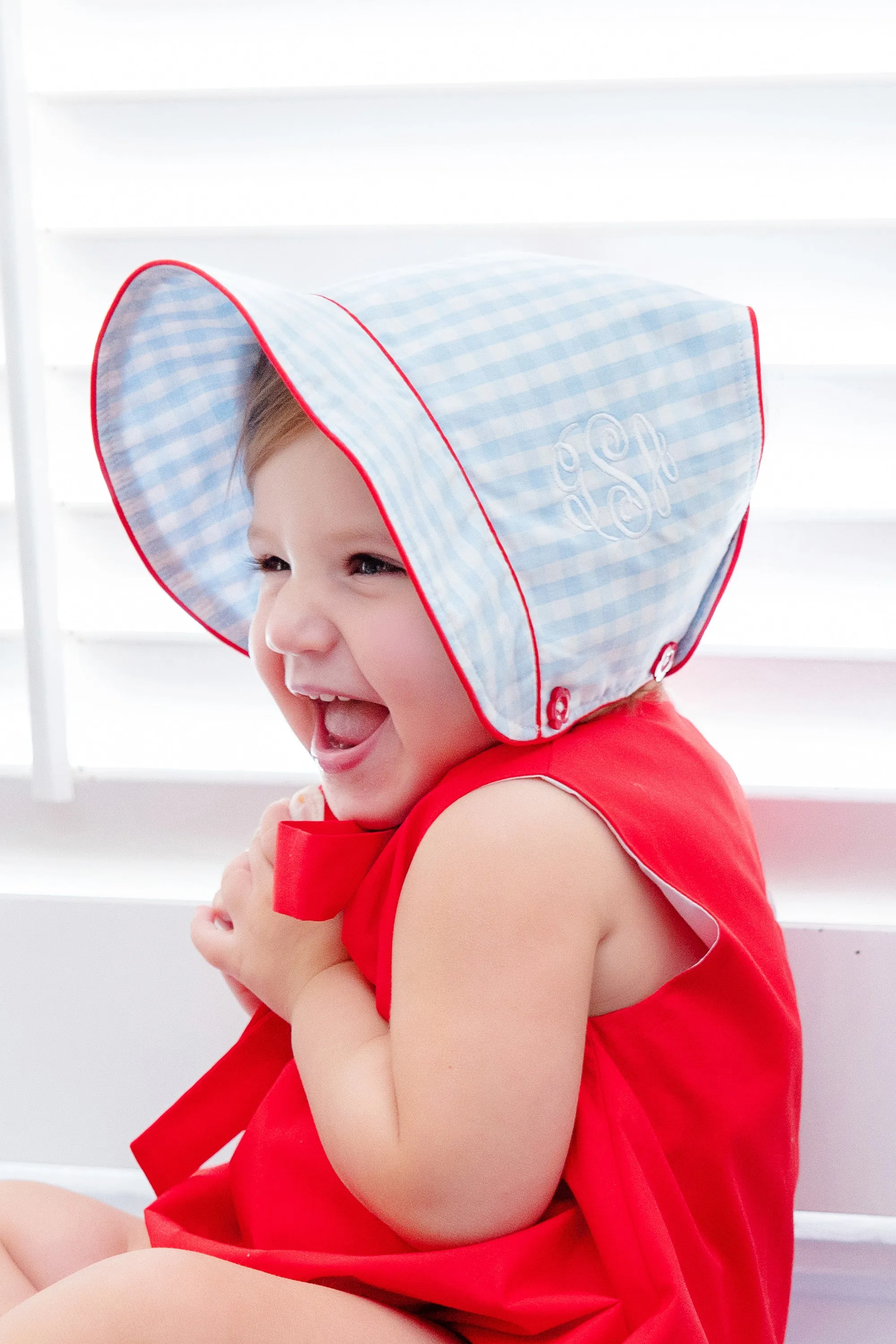 Catesby Country Club Bonnet - Buckhead Blue Gingham with Richmond Red