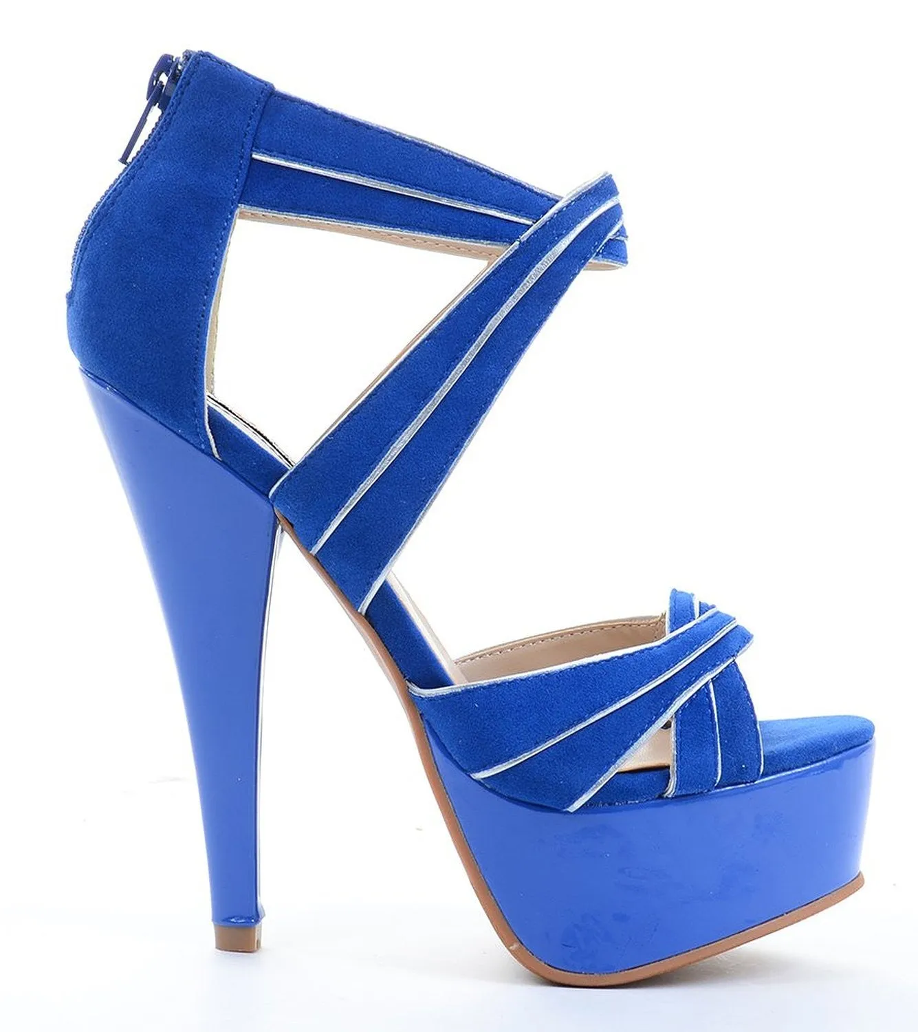 Criss-cross Lamy Stiletto Heels Platform Sandals Blue Fourever Funky