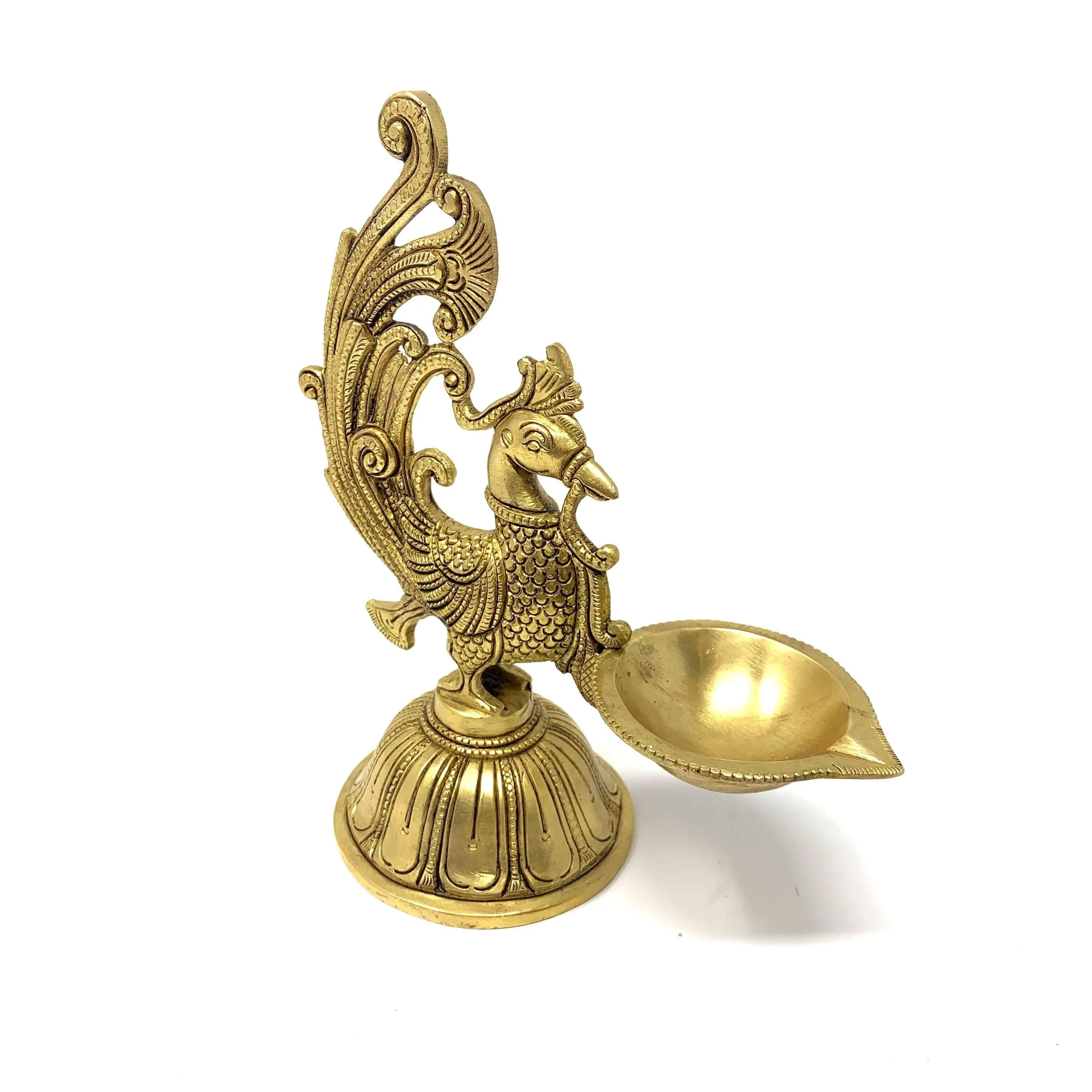 Dancing Peacock Diya - Handmade Brass lamp - Brass Diya For Pooja