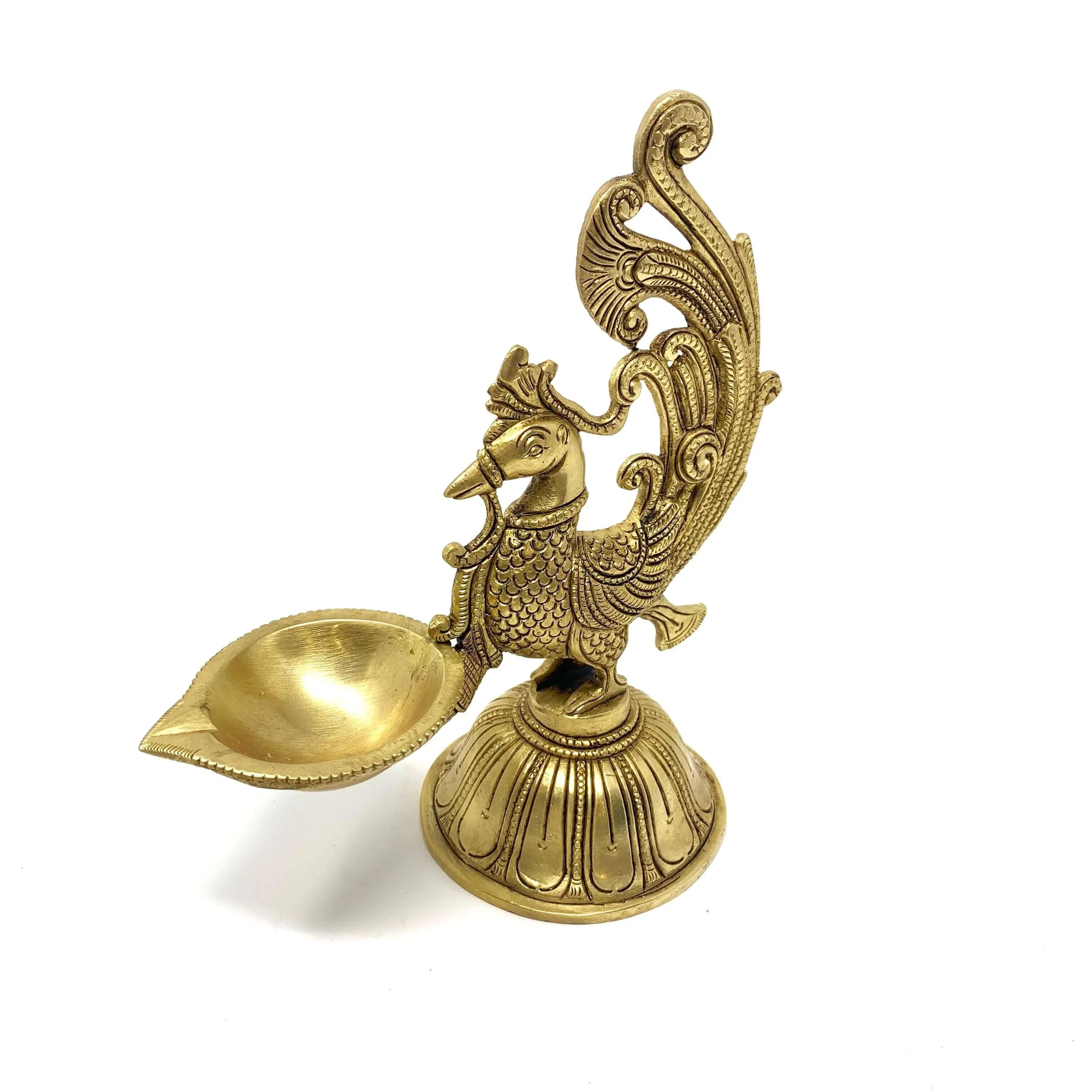 Dancing Peacock Diya - Handmade Brass lamp - Brass Diya For Pooja