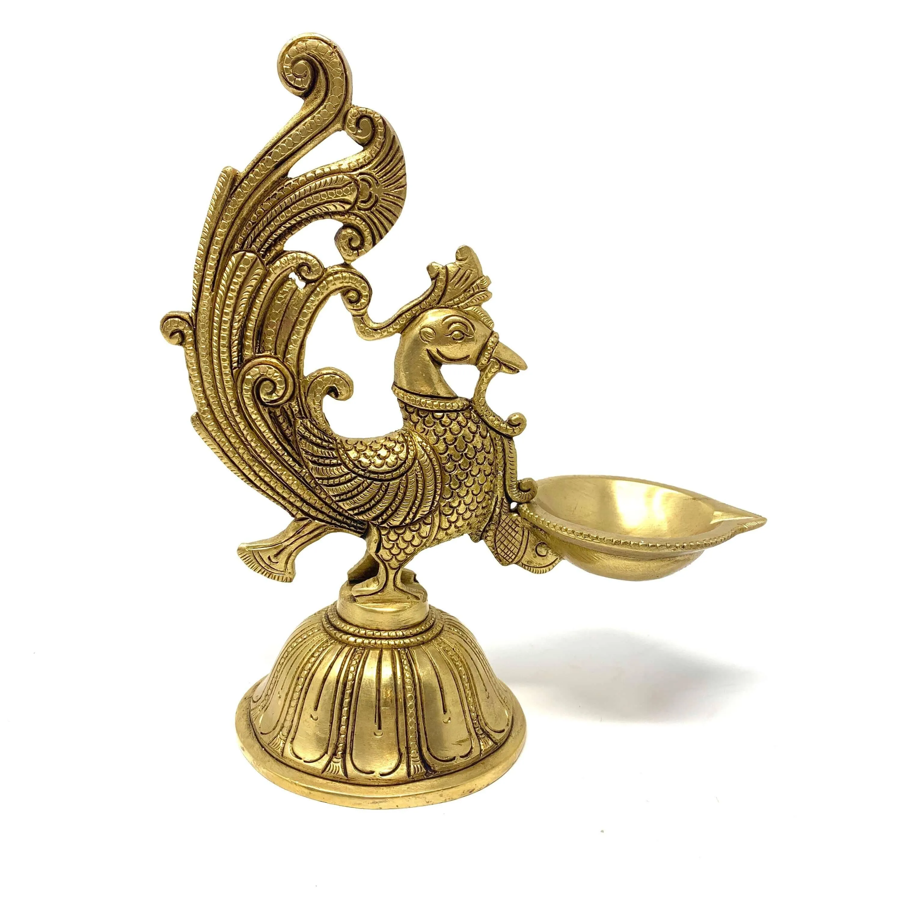 Dancing Peacock Diya - Handmade Brass lamp - Brass Diya For Pooja