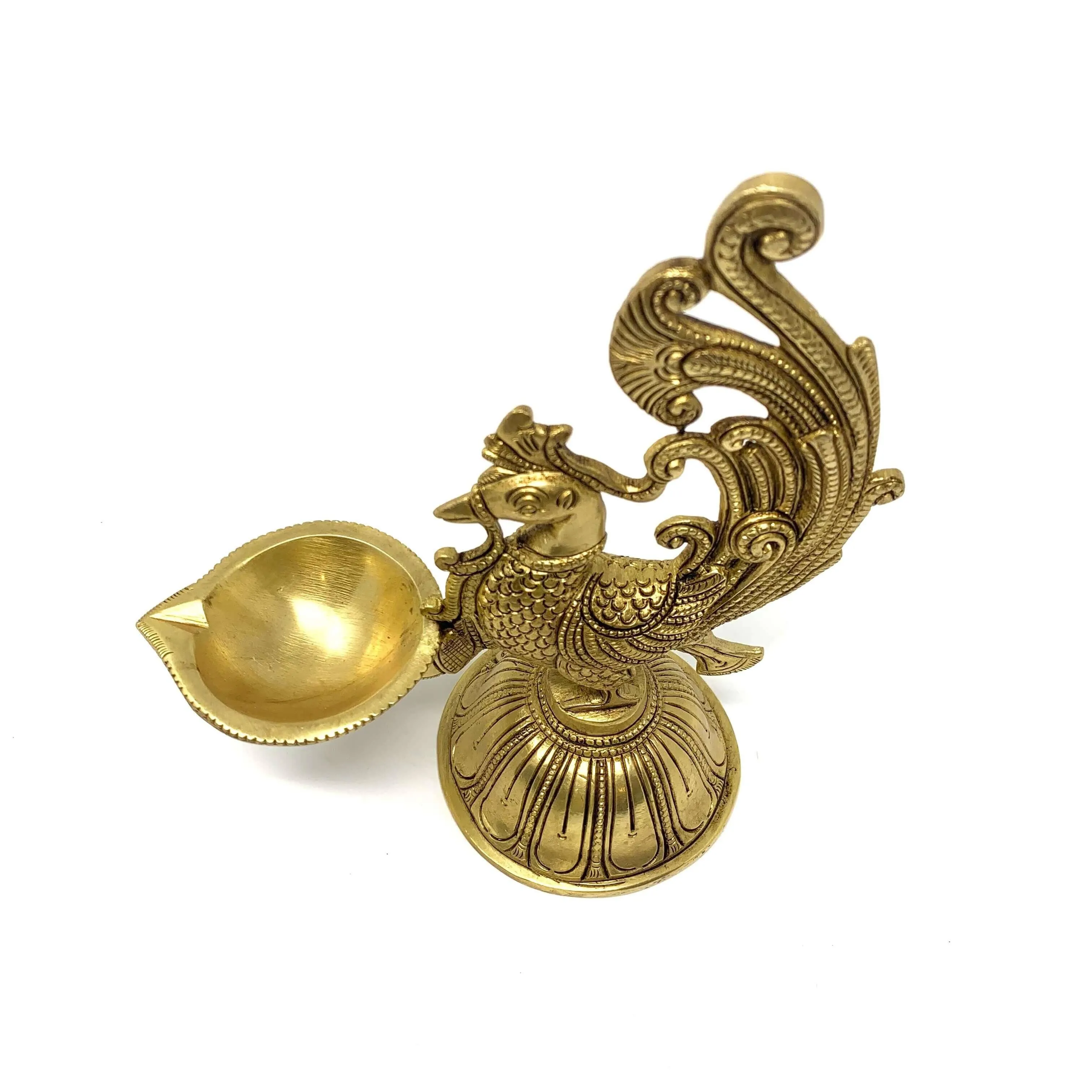 Dancing Peacock Diya - Handmade Brass lamp - Brass Diya For Pooja