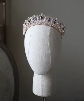 GRAND SERENA Rose Gold Tiara with London Blue Accent Stones and Pearls