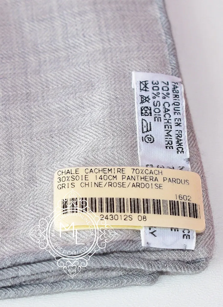 Hermes "Panthera Pardus" Gray Pink Cashmere 140 GM Shawl Scarf