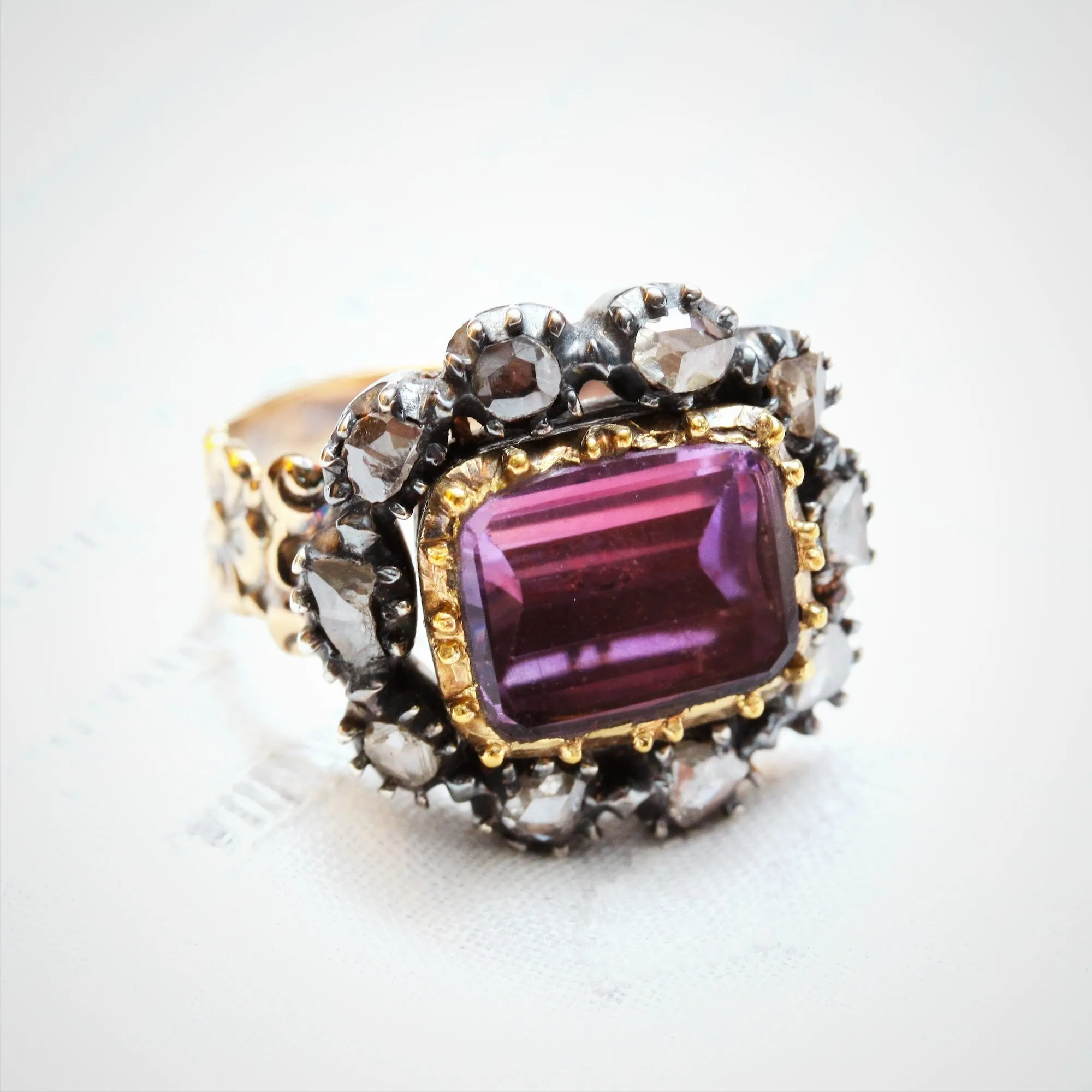 Prized Rare Antique Georgian Rose Amethyst and Diamond Ring