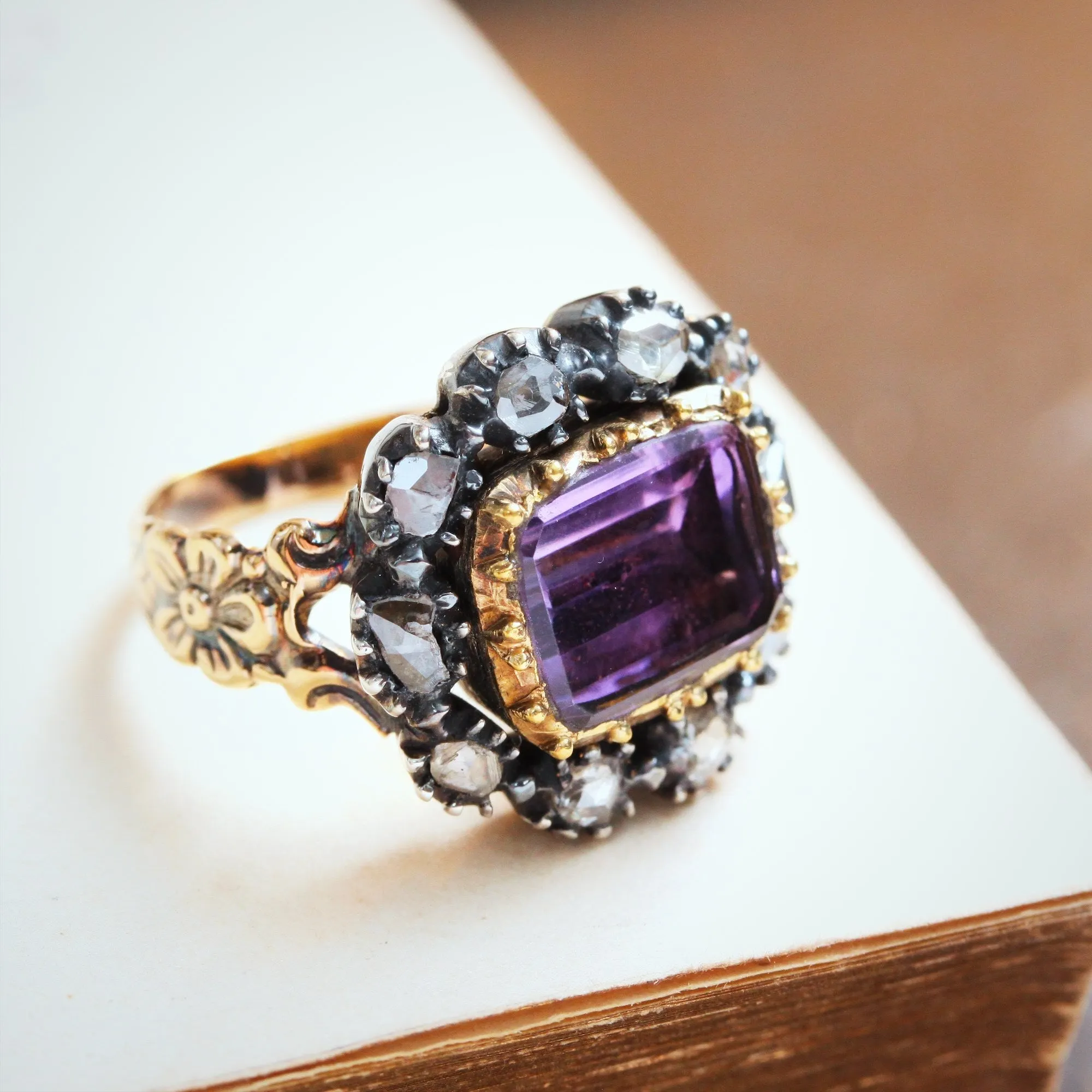 Prized Rare Antique Georgian Rose Amethyst and Diamond Ring