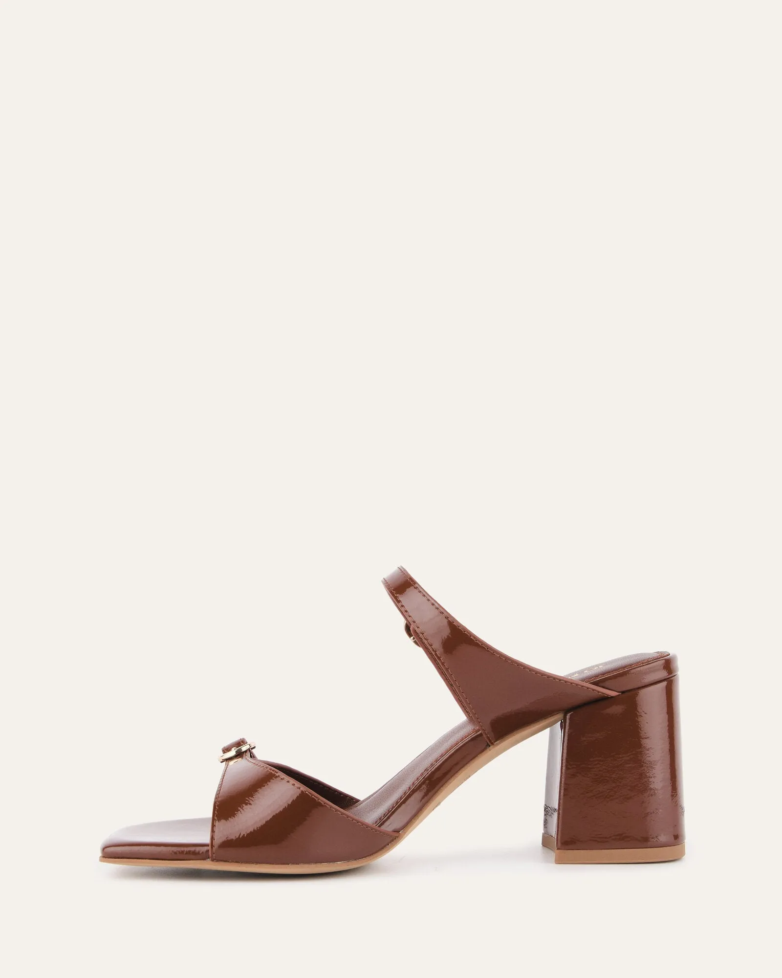 SPENCER MID HEEL SANDALS CHESTNUT PATENT